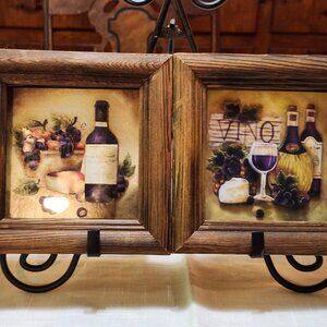 Set of 2 Vintage 3D Shadow Box Wine Themed Wall Hanging Art Wine Grapes Cheese